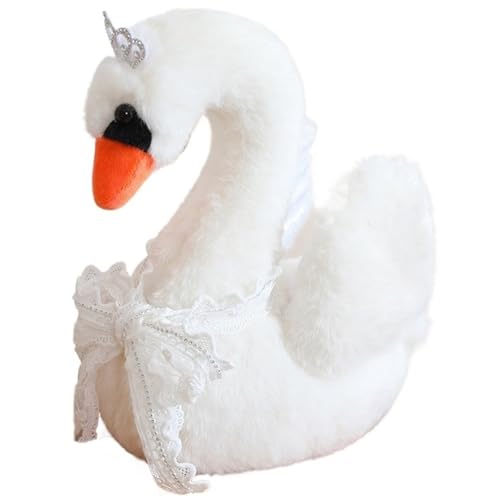 KUKUShining Schwan Plüschtier, Weiche Kuschelige Stofftier Puppe Mit Krone Realistische Pelzige Spitzen Schwäne Plüschspielzeug Spielgefährten(White,38cm/14.9in) von KUKUShining