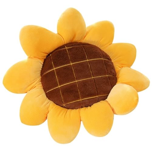 KUKUShining Sonnenblumen Plüsch Kissen, Süßes Blumen Kuscheltier Bodenkissen Dekoratives Plüschtier Sitzkissen Sonnenblumen Förmige Matte Für Stuhl(70cm/27.6in) von KUKUShining