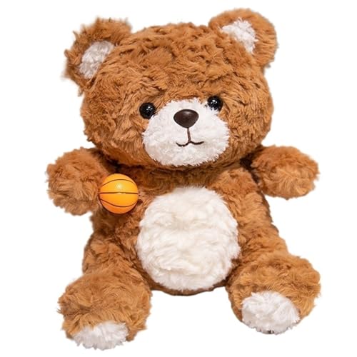KUKUShining Sportbär Plüschtier, Süße Weiche Stofftier Puppe Mit Basketball Fußball Motiv Brauner Teddybär Plüschtier Geschenk Für Kinder(Orange,50cm/19.7in) von KUKUShining