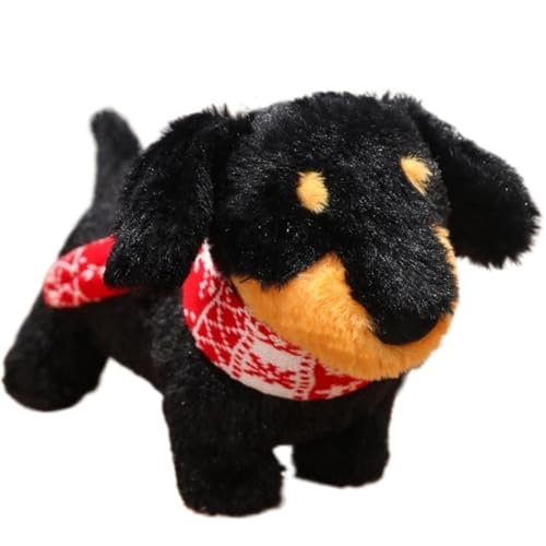 KUKUShining Süßes Dackel Plüschtier, Weicher Kuscheliger Hund Kuscheltier Plüschpuppen Kissen Welpe for Kinder Geburtstagsgeschenk(Black Scarf) von KUKUShining