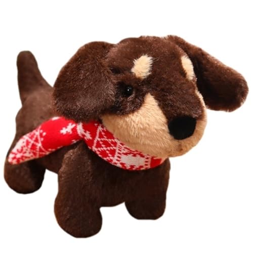 KUKUShining Süßes Dackel Plüschtier, Weicher Kuscheliger Hund Kuscheltier Plüschpuppen Kissen Welpe for Kinder Geburtstagsgeschenk(Brown Scarf) von KUKUShining