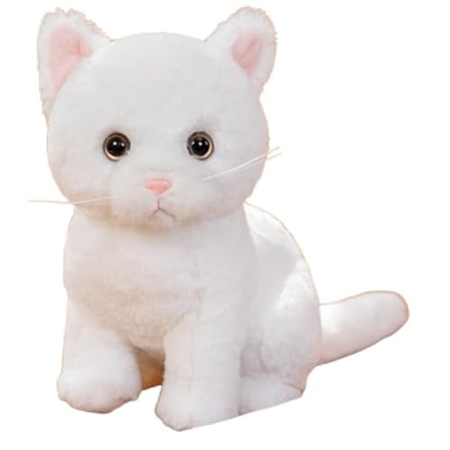 KUKUShining Süßes Katzen Plüschtier, Lebensechtes Weiches Plüschtier Stofftier Spielen Kuscheln Schlafen Kinder Jungen Und Mädchen Heimdekoration(White) von KUKUShining