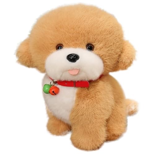 KUKUShining Teddy Hund Plüsch, Kuscheltier Kissen Kuschelige Stofftier Puppen Mit Glöckchen Halsband Lebensechtes Weiches Plüschtier Für Kinder(Brown,25cm/9.8in) von KUKUShining