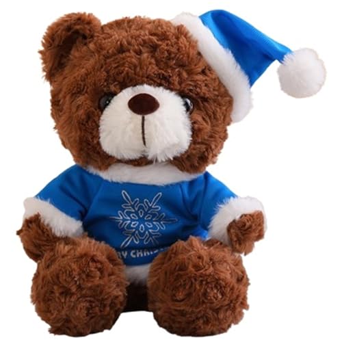 KUKUShining Teddybär Plüsch, Bekleidete Stofftier Puppen Mit Weihnachtsmütze Weiche Kuschelige Teddys Spielzeug Als Geschenk(Blue) von KUKUShining