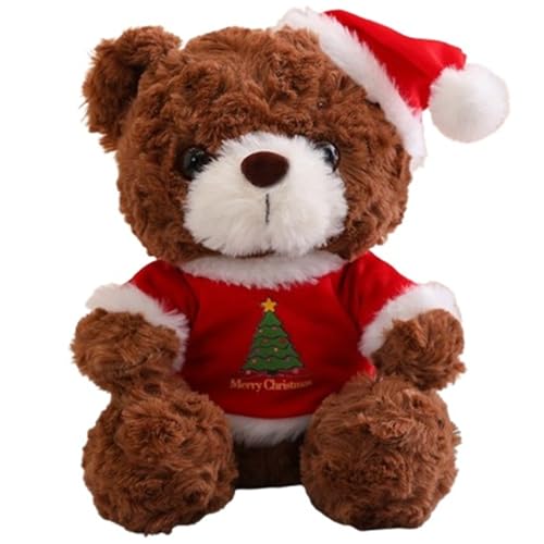 KUKUShining Teddybär Plüsch, Bekleidete Stofftier Puppen Mit Weihnachtsmütze Weiche Kuschelige Teddys Spielzeug Als Geschenk(Red) von KUKUShining