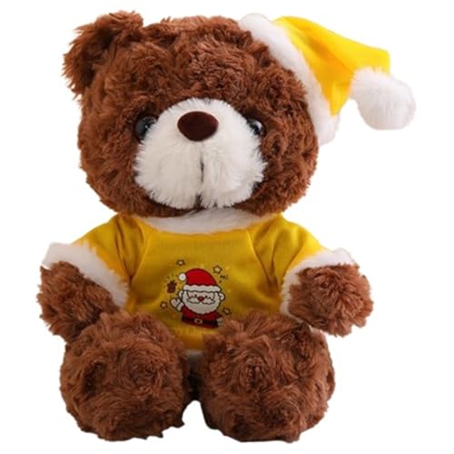 KUKUShining Teddybär Plüsch, Bekleidete Stofftier Puppen Mit Weihnachtsmütze Weiche Kuschelige Teddys Spielzeug Als Geschenk(Yellow) von KUKUShining