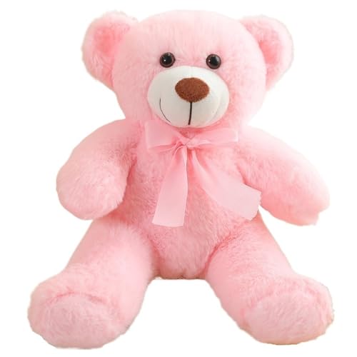 KUKUShining Teddybär Plüsch, Kuschelige Stoffpuppen Mit Fliege Weiches Umarmungskissen Teddys Plüsch Spielzeug Geschenke Für Die Heimdekoration(Pink) von KUKUShining
