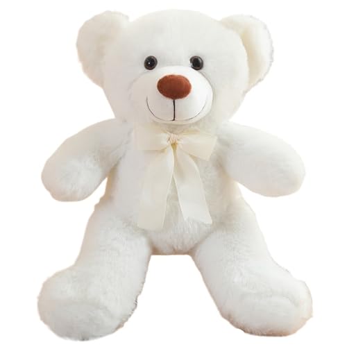 KUKUShining Teddybär Plüsch, Kuschelige Stoffpuppen Mit Fliege Weiches Umarmungskissen Teddys Plüsch Spielzeug Geschenke Für Die Heimdekoration(White) von KUKUShining