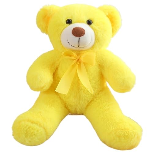 KUKUShining Teddybär Plüsch, Kuschelige Stoffpuppen Mit Fliege Weiches Umarmungskissen Teddys Plüsch Spielzeug Geschenke Für Die Heimdekoration(Yellow) von KUKUShining