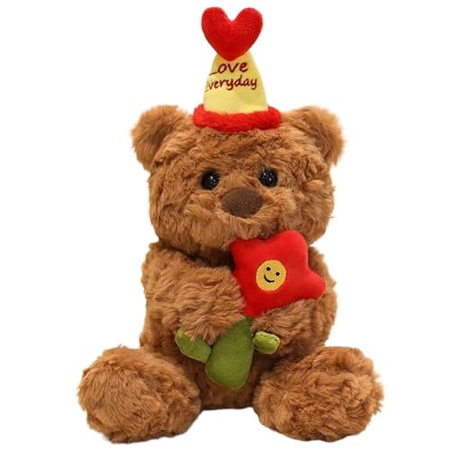 KUKUShining Teddybär Plüsch, Kuschelige Stofftier Puppe Mit Geburtstagsmütze Weiche Bären Plüsch Spielzeug Umarmungskissen Geschenke for Freundin(Brown,22cm/8.6in) von KUKUShining