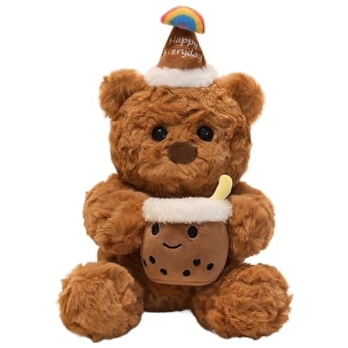 KUKUShining Teddybär Plüsch, Kuschelige Stofftiere Puppen Mit Geburtstagsmütze Weiche Bären Umarmungskissen Plüsch Spielzeug Geschenk for Kinder(Brown,32cm/12.6in) von KUKUShining