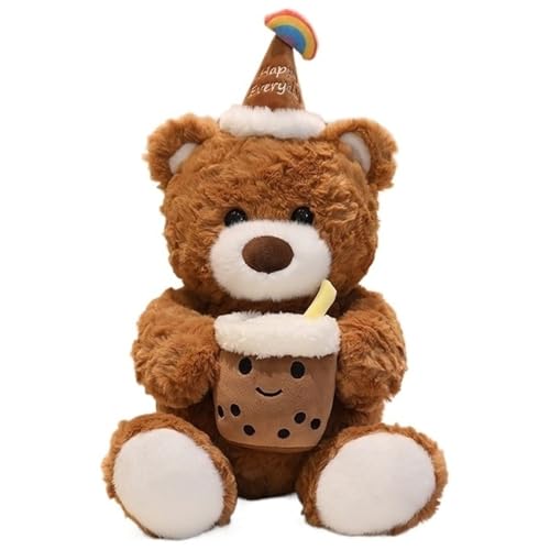 KUKUShining Teddybär Plüsch, Kuschelige Stofftiere Puppen Mit Geburtstagsmütze Weiche Bären Umarmungskissen Plüsch Spielzeug Geschenk for Kinder(White,22cm/8.6in) von KUKUShining