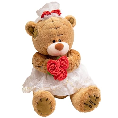 KUKUShining Teddybär Plüsch, Süße Braut Teddys Ausgestopfte Puppe Mit Brautkleid Dekoratives Umarmungskissen Plüschspielzeug Für Kinder Mädchen(Brown) von KUKUShining