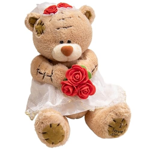 KUKUShining Teddybär Plüsch, Süße Braut Teddys Ausgestopfte Puppe Mit Brautkleid Dekoratives Umarmungskissen Plüschspielzeug Für Kinder Mädchen(Orange) von KUKUShining