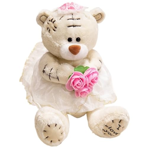 KUKUShining Teddybär Plüsch, Süße Braut Teddys Ausgestopfte Puppe Mit Brautkleid Dekoratives Umarmungskissen Plüschspielzeug Für Kinder Mädchen(White) von KUKUShining