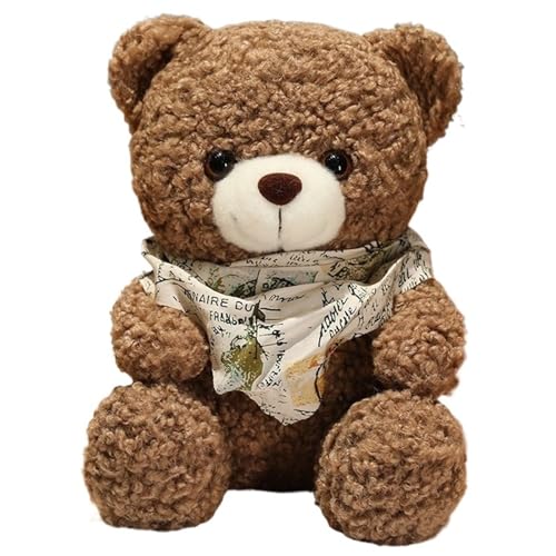 KUKUShining Teddybär Plüsch, Süße Weiche Stofftier Bär Puppe Mit Schal Plüschtier Geburtstagsgeschenk Für Kinder Freundin Jungen(Brown) von KUKUShining