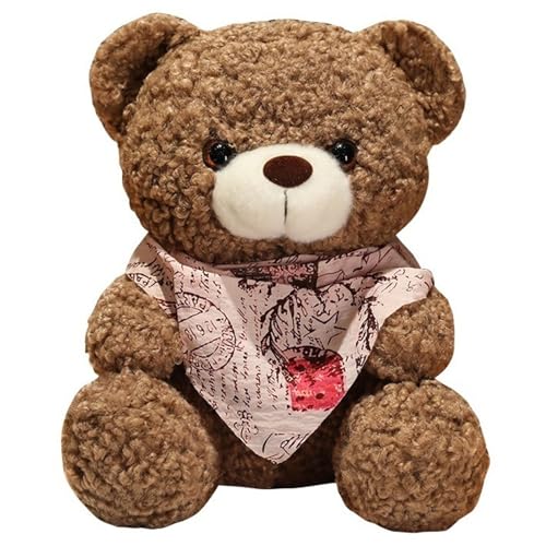 KUKUShining Teddybär Plüsch, Weiche Kuschelige Stofftier Puppe Mit Rosa Schal Sitzender Bär Plüschtier Geschenk Für Kinder Freundin(Brown) von KUKUShining