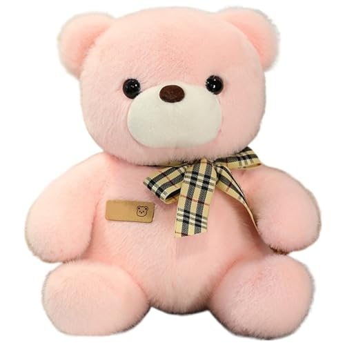 KUKUShining Teddybär Plüsch, Weiche Stofftiere Puppen Mit Fliege Kawaii Bären Spielzeug Geburtstagsgeschenke Für Kinder Mädchen Jungen(Pink) von KUKUShining