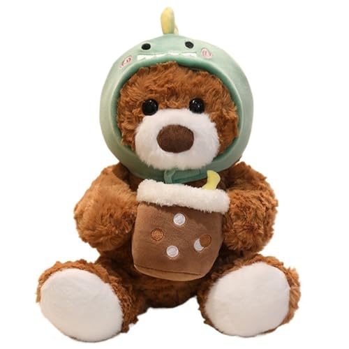 KUKUShining Teddybär Plüsch, Weiches Süßes Stofftier Kissen Mit Tragbarer Dinosaurier Mütze Braunbär Plüschtier Spielzeug Geschenke Für Kinder(White,32cm/12.6in) von KUKUShining