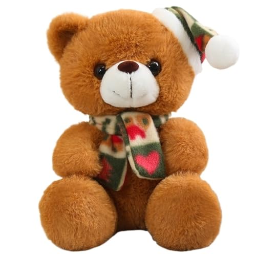 KUKUShining Teddybär Plüsch, Weihnachtsbären Kuscheltier Puppe Mit Schal Mütze Kuscheltier Spielzeug Geschenke for Kinder Freundin(Brown) von KUKUShining