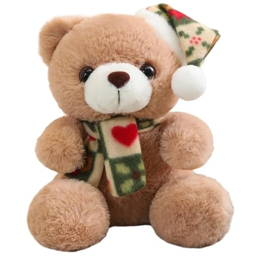 KUKUShining Teddybär Plüsch, Weihnachtsbären Kuscheltier Puppe Mit Schal Mütze Kuscheltier Spielzeug Geschenke for Kinder Freundin(Camel) von KUKUShining