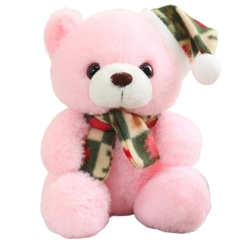 KUKUShining Teddybär Plüsch, Weihnachtsbären Kuscheltier Puppe Mit Schal Mütze Kuscheltier Spielzeug Geschenke for Kinder Freundin(Pink) von KUKUShining