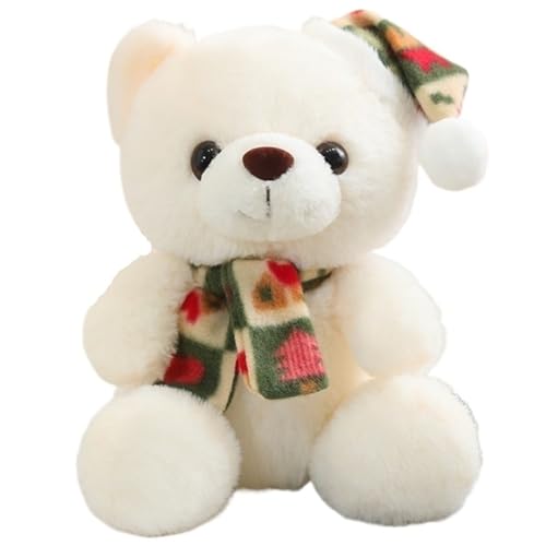KUKUShining Teddybär Plüsch, Weihnachtsbären Kuscheltier Puppe Mit Schal Mütze Kuscheltier Spielzeug Geschenke for Kinder Freundin(White) von KUKUShining