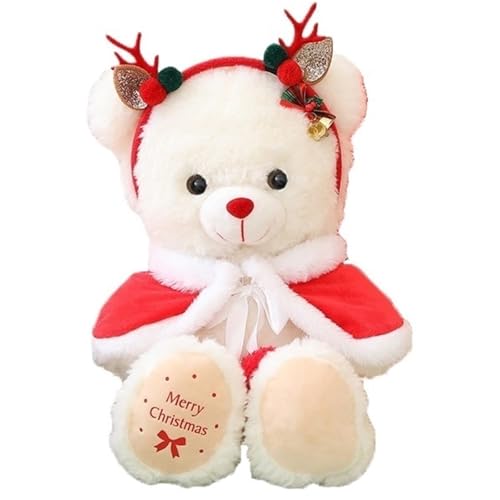 KUKUShining Teddybär Plüsch, Weihnachtspuppen Mit Umhang Stirnband Kuscheliges Kinder Plüschtier Hundespielzeug for Geburtstage Heimdekoratio(White) von KUKUShining