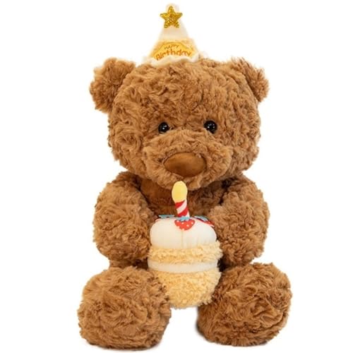 KUKUShining Teddybär Plüschtier, Mit Kleinem Kuchen Und Geburtstagshut Plüschtier Puppenkissen Für Geburtstagskinder Freundin (40cm/15.7in) von KUKUShining