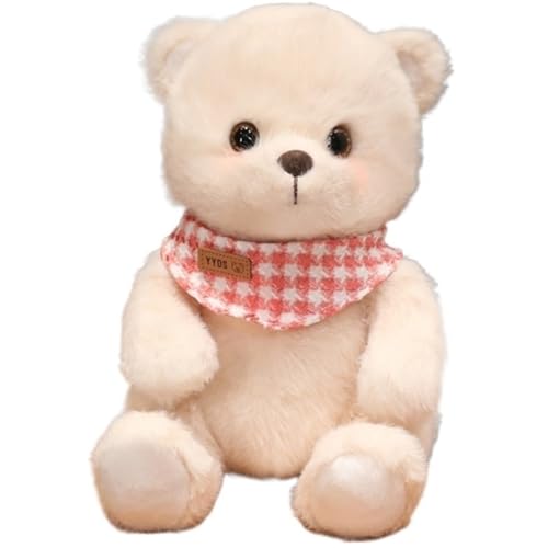 KUKUShining Teddybär Plüschtier, Süß Mit Schal Stofftierpuppen Weiches Kissen Süßes Plüschtier for Kinder Geburtstagsgeschenk(White) von KUKUShining