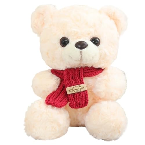 KUKUShining Teddybär Plüschtier, Süß Mit Weihnachtsmütze Ausgestopftem Schal Tiere Plüschtiere Flauschige Puppen for Kinder(Apricot White) von KUKUShining