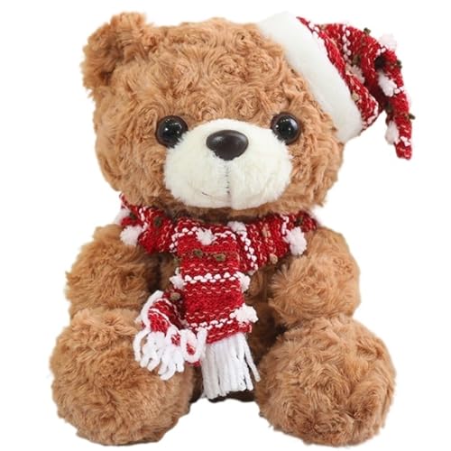 KUKUShining Teddybär Plüschtier, Süß Mit Weihnachtsmütze Ausgestopftem Schal Tiere Plüschtiere Flauschige Puppen for Kinder(Camel) von KUKUShining