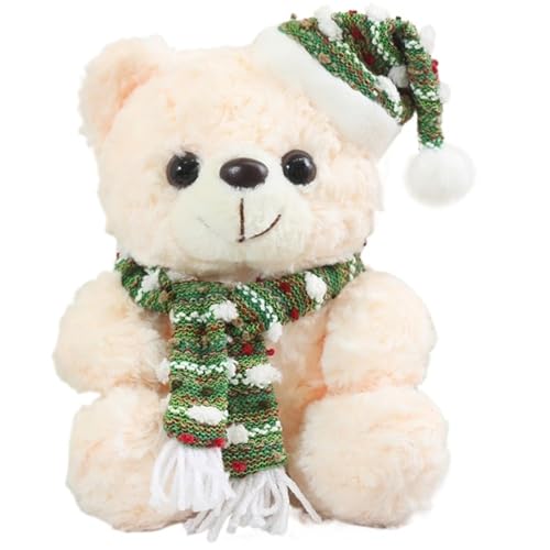 KUKUShining Teddybär Plüschtier, Süß Mit Weihnachtsmütze Ausgestopftem Schal Tiere Plüschtiere Flauschige Puppen for Kinder(Green) von KUKUShining