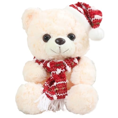 KUKUShining Teddybär Plüschtier, Süß Mit Weihnachtsmütze Ausgestopftem Schal Tiere Plüschtiere Flauschige Puppen for Kinder(Red) von KUKUShining