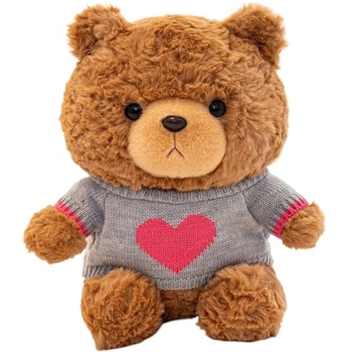 KUKUShining Teddybär Plüschtier, Süße Weiche Kuscheltiere Kawaii Puppe Pelzig Mit Pullover Als Geburtstagsgeschenk for Zuhause(Gray,23cm/9in) von KUKUShining