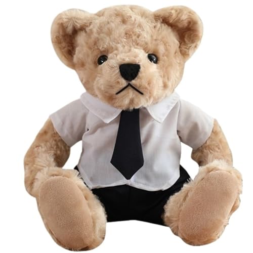 KUKUShining Teddybär Plüschtier, Weich Mit Krawatte Flauschige Kuscheltiere Plüschkissen Puppen for Babygeschenke Kinder Freundin(White) von KUKUShining