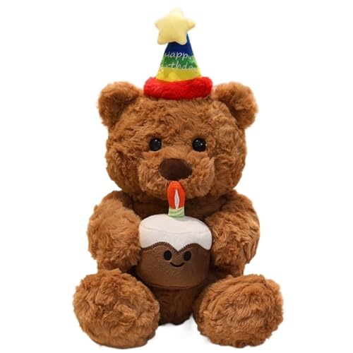 KUKUShining Teddybär Plüschtier Geburtstag, Kuschelige Stofftiere Puppen Mit Hut Weiche Bären Umarmungskissen Plüschspielzeug Geschenk for Freundin(Brown,22cm/8.6in) von KUKUShining