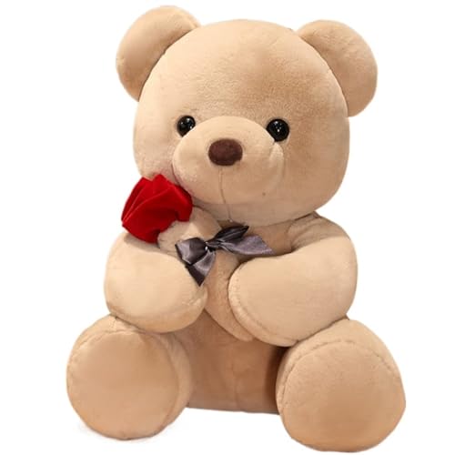 KUKUShining Teddybär Plüschtier Mit Rosenblume, Stofftier Bären Puppen Süßes Weiches Plüschtier for Kinder Geschenk for Geburtstag(Orange,35cm/13.77in) von KUKUShining