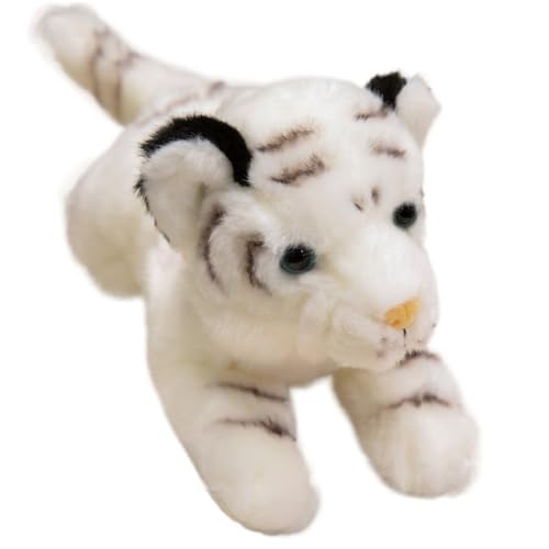 KUKUShining Tiger Plüschtier, Simulation In Bauchlage Weiche Stofftierpuppe Bequemes Kissen Weihnachtsplüschtier Als Geschenk for Kinder(White,28cm/11in) von KUKUShining