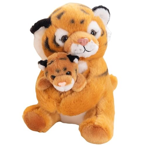 KUKUShining Tiger Plüschtier, Süße Mama Baby Tiger Stofftierpuppe Realistisches Weiches Kuscheliges Spielzeuggeschenke for Kinder(Yellow) von KUKUShining