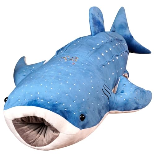 KUKUShining Wal Plüschtier, Kuscheltier Weiches Kuscheliges Stofftier Hai Dekokissen Plüsch Kissen Große Fisch Puppe Meerestiere Spielzeug Für Kinder(Blue,100cm/39.4in) von KUKUShining