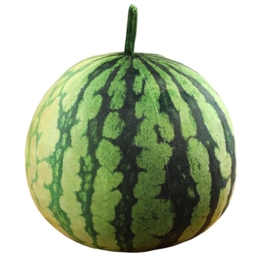 KUKUShining Wassermelonen Plüsch, Weiches Kuschelkissen Rundes Obstkisten Grünes Wassermelonen Plüschtier Sitzkissen Heimdekoration(35cm/13.8in) von KUKUShining