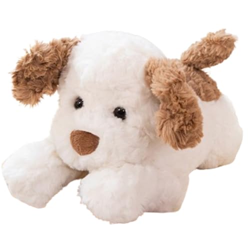 KUKUShining Weiches Hunde Plüschtier, Kuscheliger Liegender Spaß Lebensechter Ausgestopfter Brauner Welpe Geschenke for Valentinstag Festival(White,55cm/21.6in) von KUKUShining