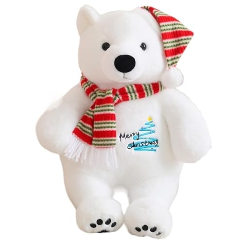 KUKUShining Weihnachts Eisbär Plüschtier, Kuschelige Stofftier Puppe Mit Schal Und Mütze Flauschiges Weißes Bären Plüschtier Spielzeug(Blue,25cm/9.8in) von KUKUShining