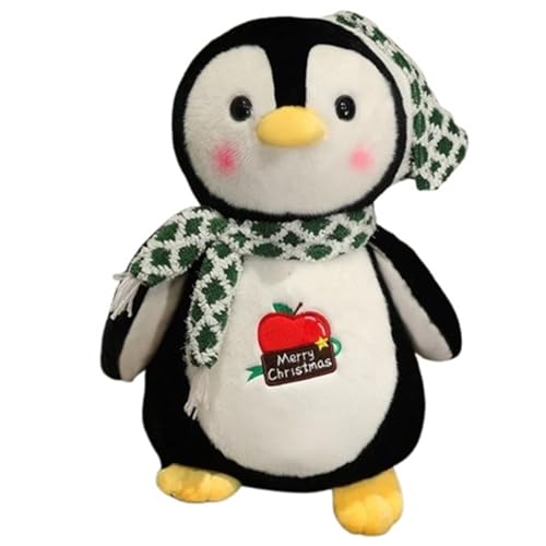 KUKUShining Weihnachts Pinguin Plüschtier, Kuscheliges Stofftier Puppenkissen Mit Schalmütze Pinguine Plüschspielzeug for Kuscheln Spielen(Green,25cm/9.8in) von KUKUShining