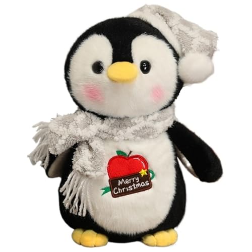 KUKUShining Weihnachts Pinguin Plüschtier, Kuscheliges Stofftier Puppenkissen Mit Schalmütze Pinguine Plüschspielzeug for Kuscheln Spielen(Silver,35cm/13.8in) von KUKUShining