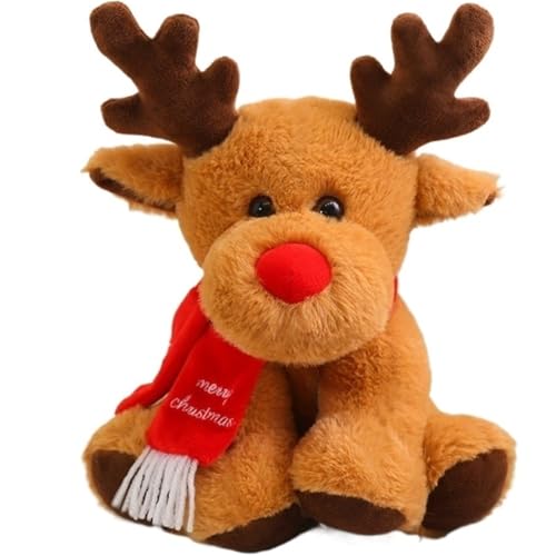 KUKUShining Weihnachts Rentier Plüschtier, Weiche Stofftierpuppen Cartoon süßes Kissen Pelziges Plüschtier for Kinder Geschenk(Brown) von KUKUShining