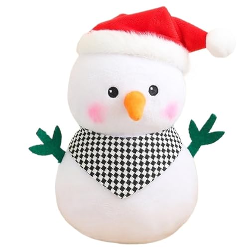 KUKUShining Weihnachts Schneemann Plüschtier, Süße Stofftier Puppe Mit Weihnachtsmann Mütze Schal Weihnachts Wurfkissen Plüschtier(Black) von KUKUShining
