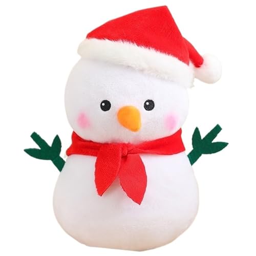 KUKUShining Weihnachts Schneemann Plüschtier, Süße Stofftier Puppe Mit Weihnachtsmann Mütze Schal Weihnachts Wurfkissen Plüschtier(Red) von KUKUShining