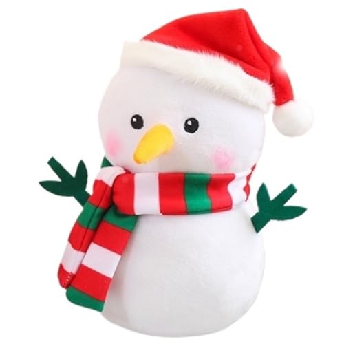KUKUShining Weihnachts Schneemann Plüschtier, Süße Stofftier Puppe Mit Weihnachtsmann Mütze Schal Weihnachts Wurfkissen Plüschtier(White) von KUKUShining